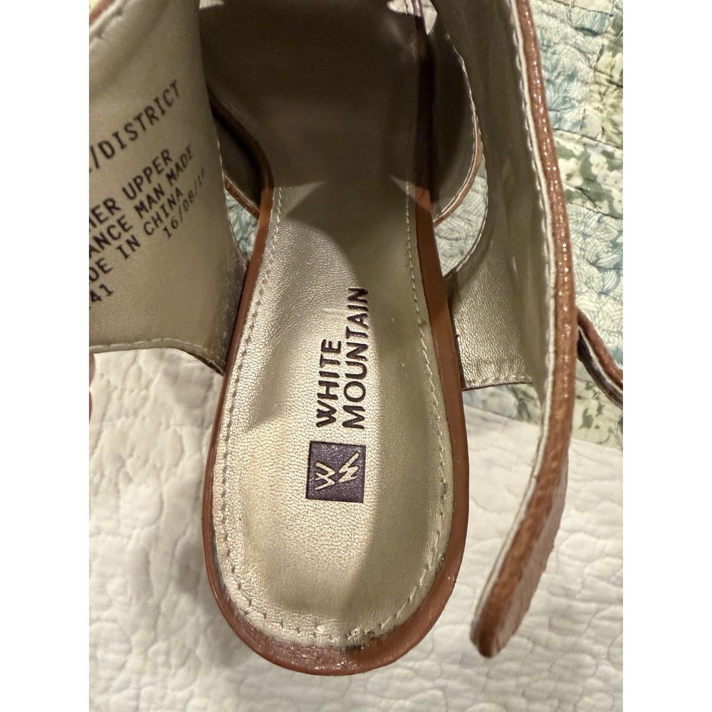 White Mountain~ District~8M~ Brown Leather Peep Toe Slingback Block High Heels - Picture 3 of 14